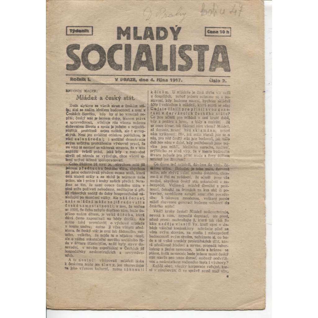 Mladý socialista (4.10.1917) - staré noviny