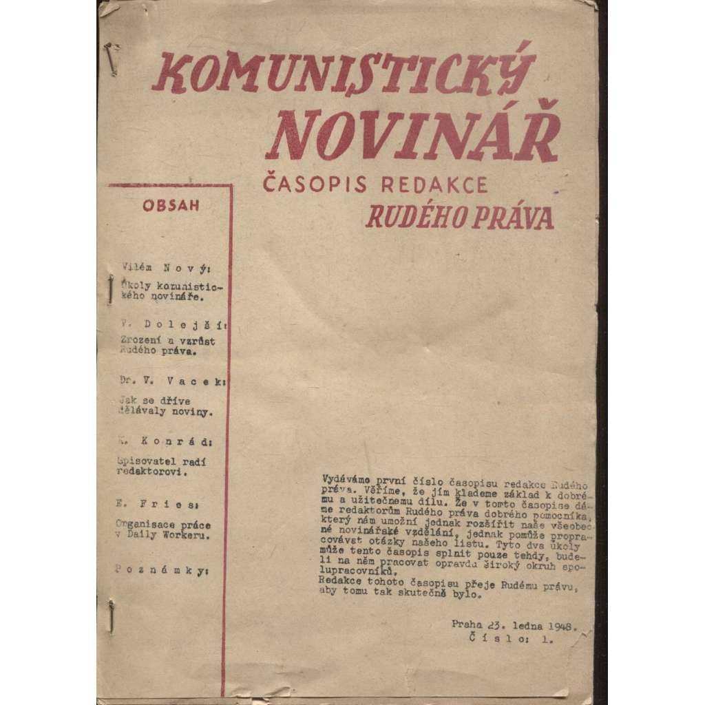 Komunistický novinář (23.1.1948) - staré noviny, komunistická literatura (Časopis redakce Rudého práva)