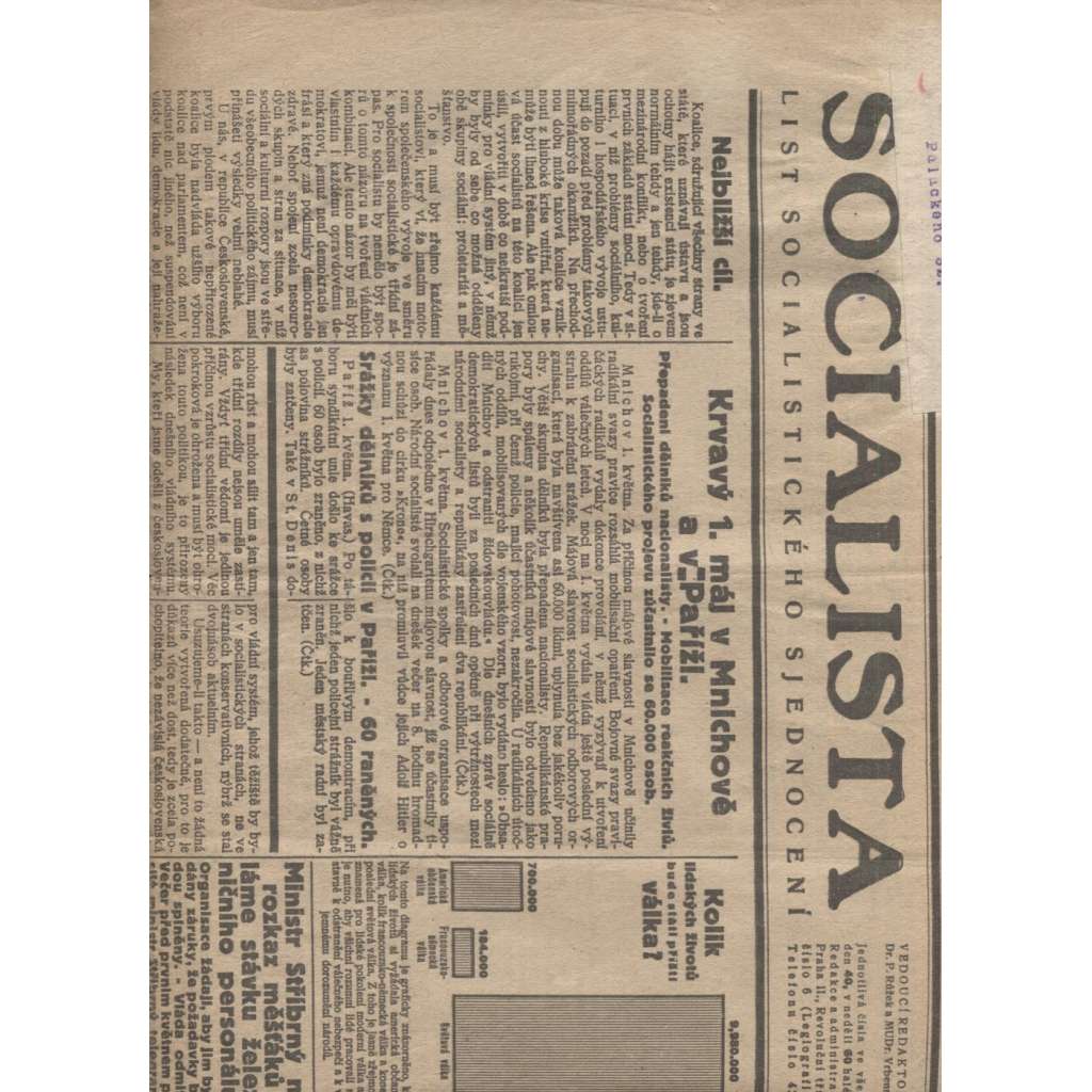 Socialista (2.5.1923) - staré noviny, 1. republika