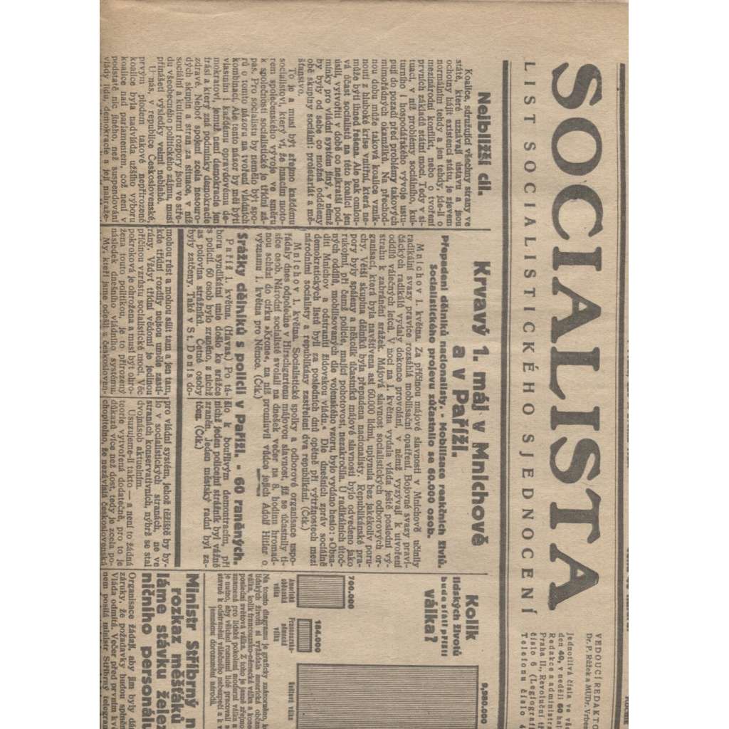 Socialista (2.5.1923) - staré noviny, 1. republika