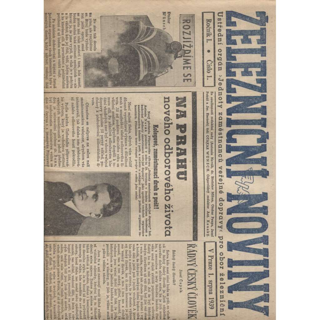 Železniční noviny (1.8.1939) - staré noviny, železnice