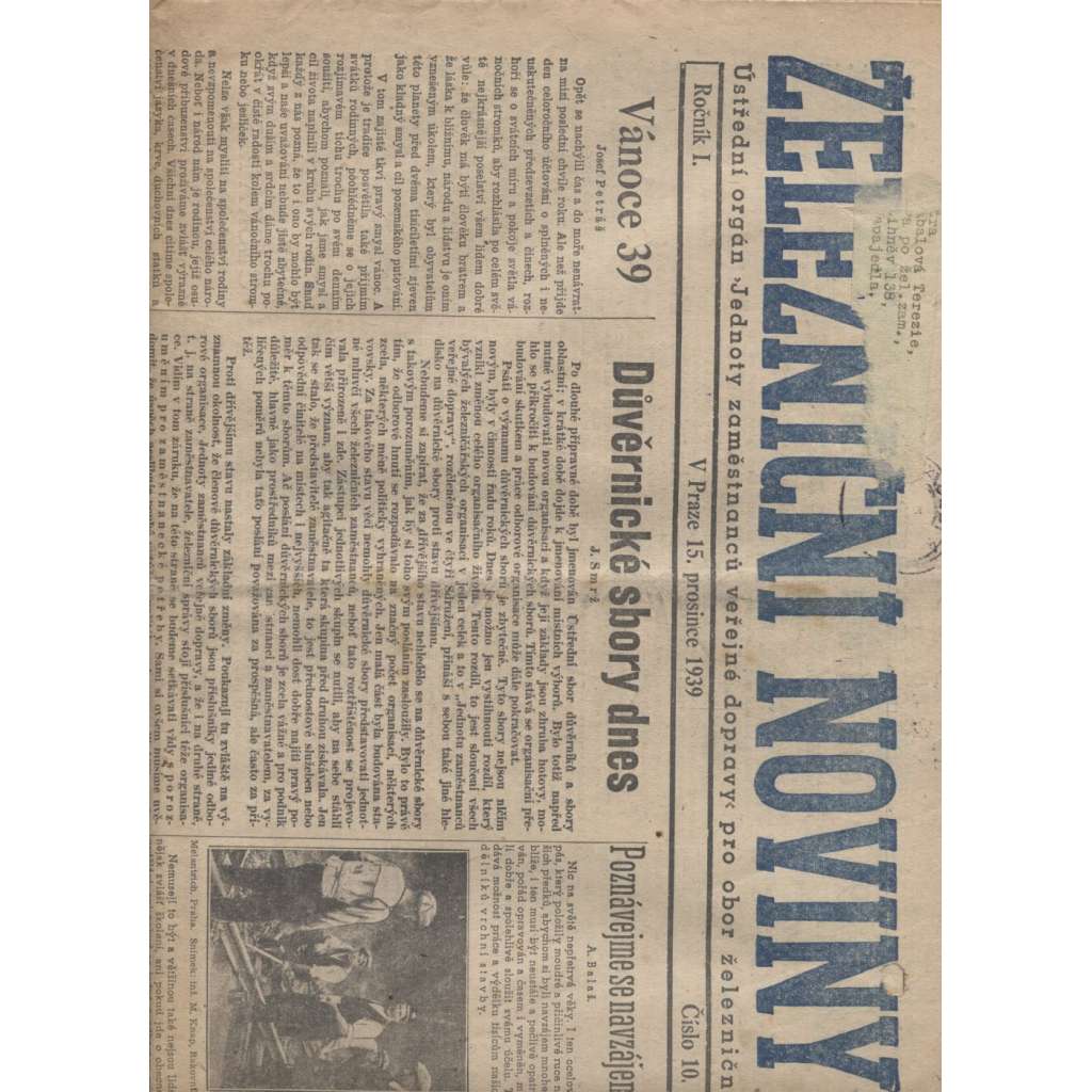 Železniční noviny (15.12.1939) - staré noviny, železnice