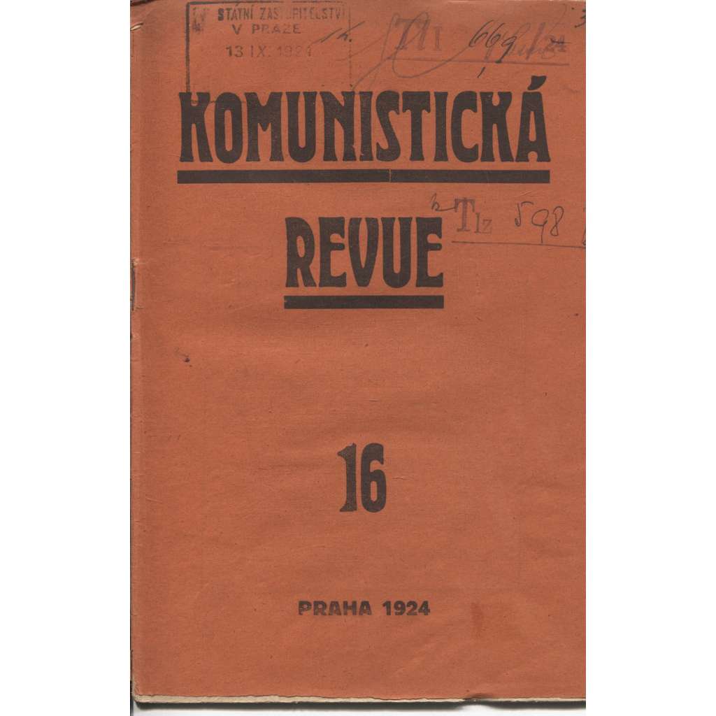 Komunistická revue, ročník I., číslo 16 (15.9.1924) - 1. vydání před cenzurou s cenzurními zásahy (komunistická literatura)
