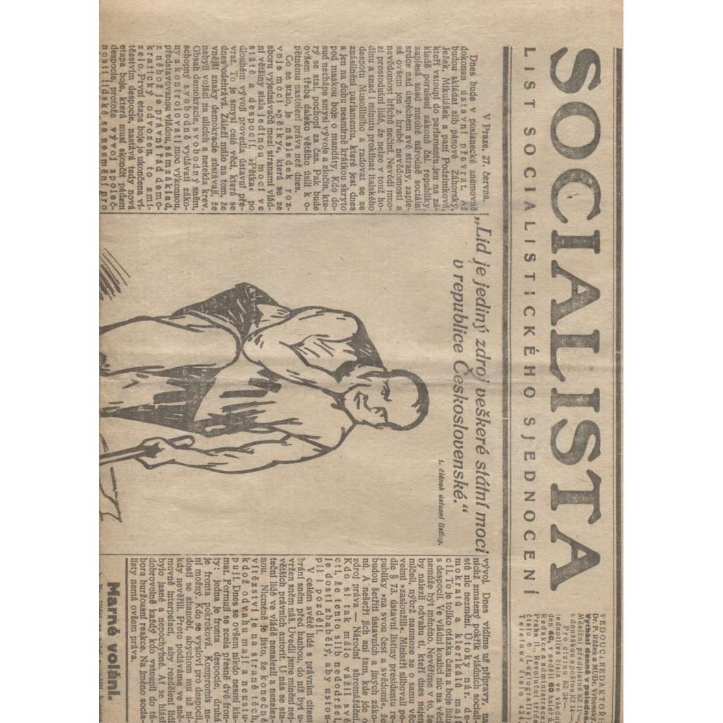 Socialista (27.6.1923) - staré noviny, 1. republika