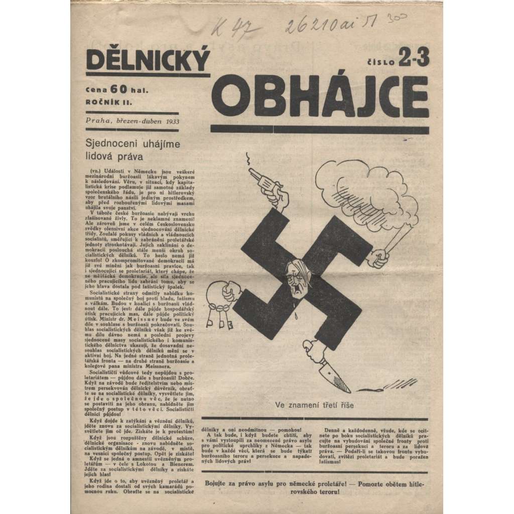 Dělnický obhájce (březen-duben/1933) - staré noviny, 1. republika