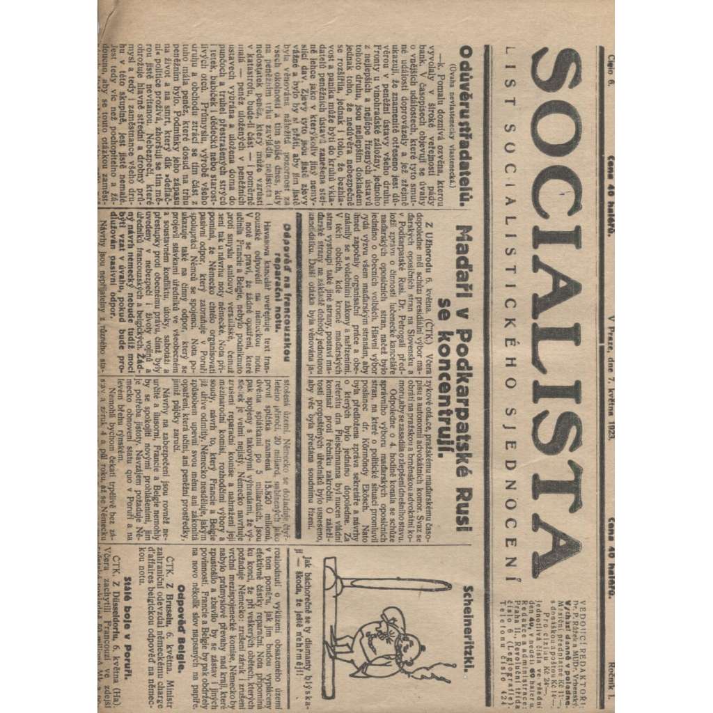 Socialista (7.5.1923) - staré noviny, 1. republika