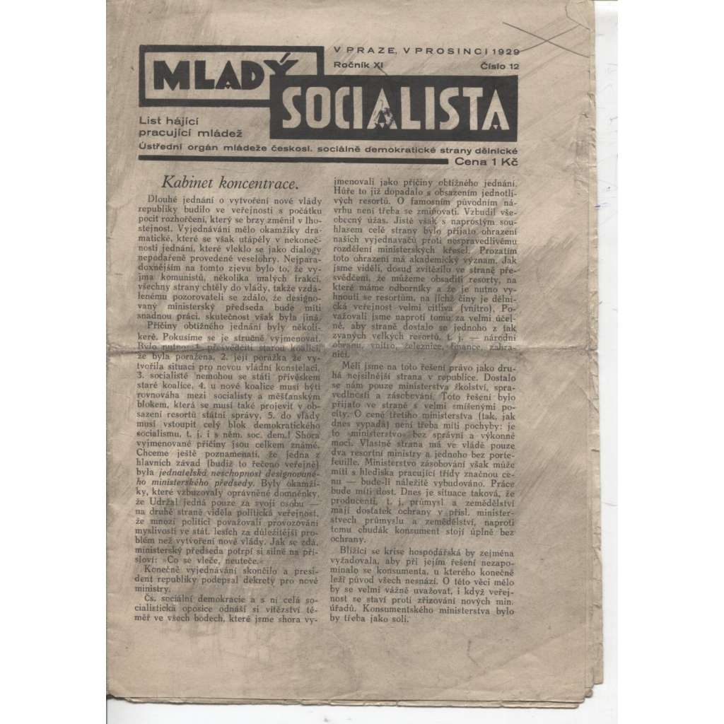 Mladý socialista (prosinec 1929) - staré noviny