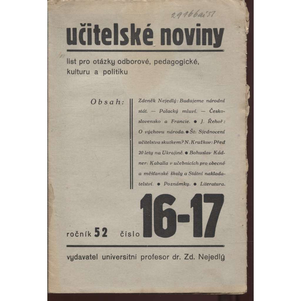 Učitelské noviny, ročník 52, číslo 16-17/1934 - staré noviny, 1. republika