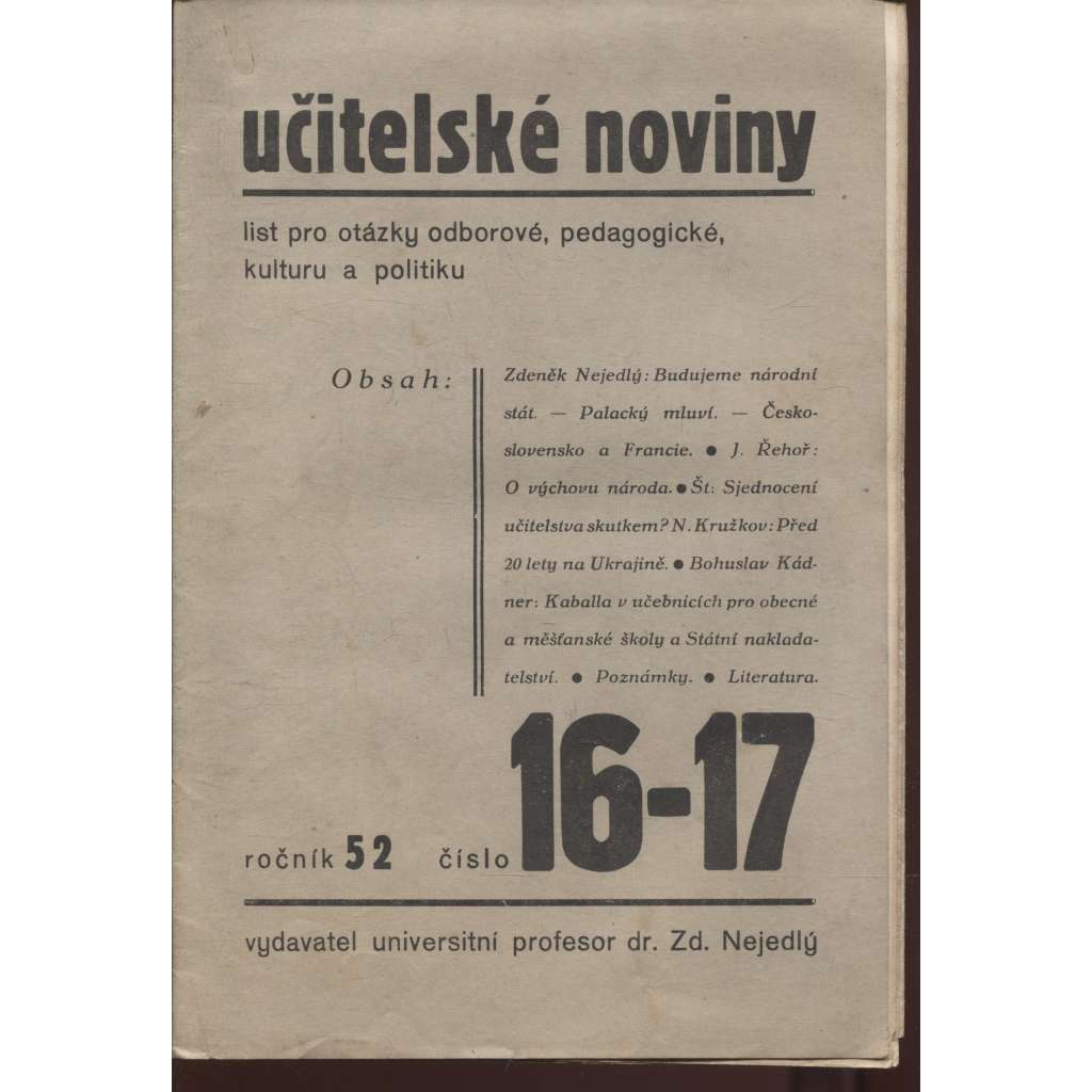 Učitelské noviny, ročník 52, číslo 16-17/1934 - staré noviny, 1. republika