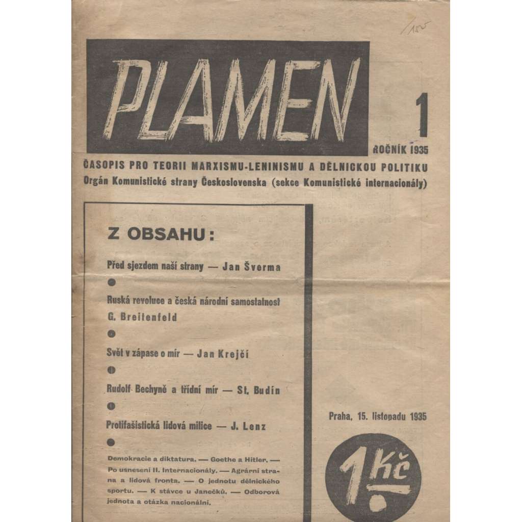 Plamen. Časopis pro teorii Marxismu-Leninismu a dělnickou politiku (15.11.1935) - staré noviny, 1. republika