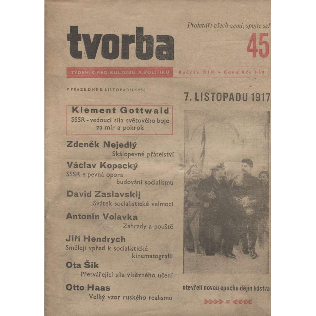 Tvorba – Týdeník pro kulturu a politiku, ročník XIX., číslo 45 (8.11.1950)