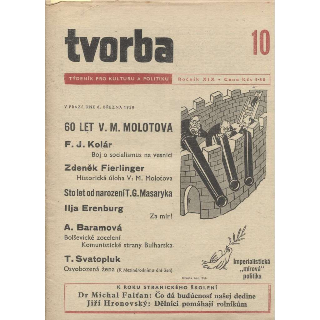 Tvorba – Týdeník pro kulturu a politiku, ročník XIX., číslo 10 (8.3.1950)