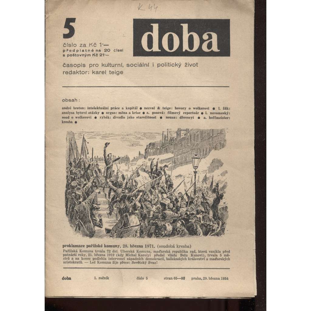 DOBA. Časopis pro kulturní, sociální i politický život (5/1934) - staré noviny, 1. republika