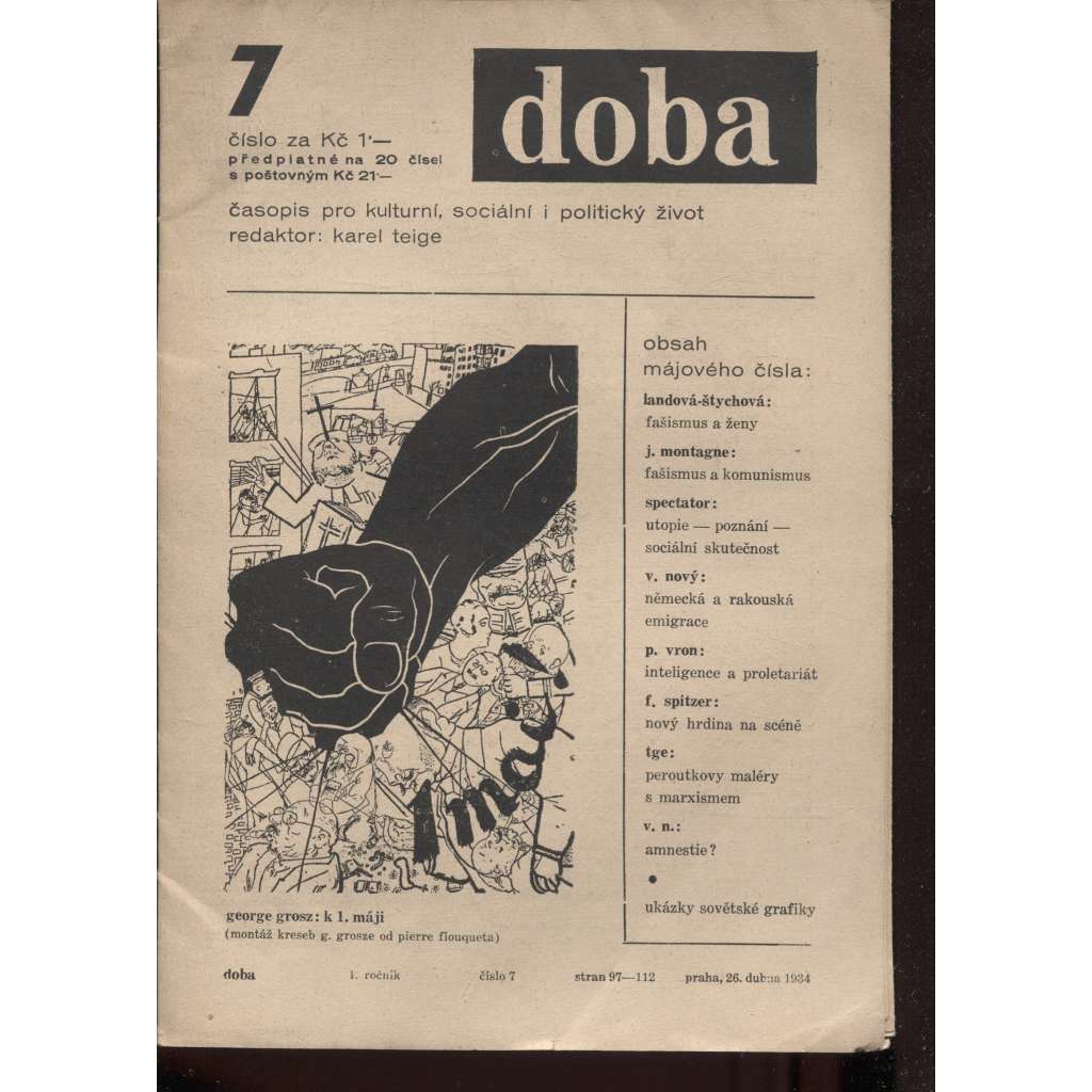 DOBA. Časopis pro kulturní, sociální i politický život (7/1934) - staré noviny, 1. republika