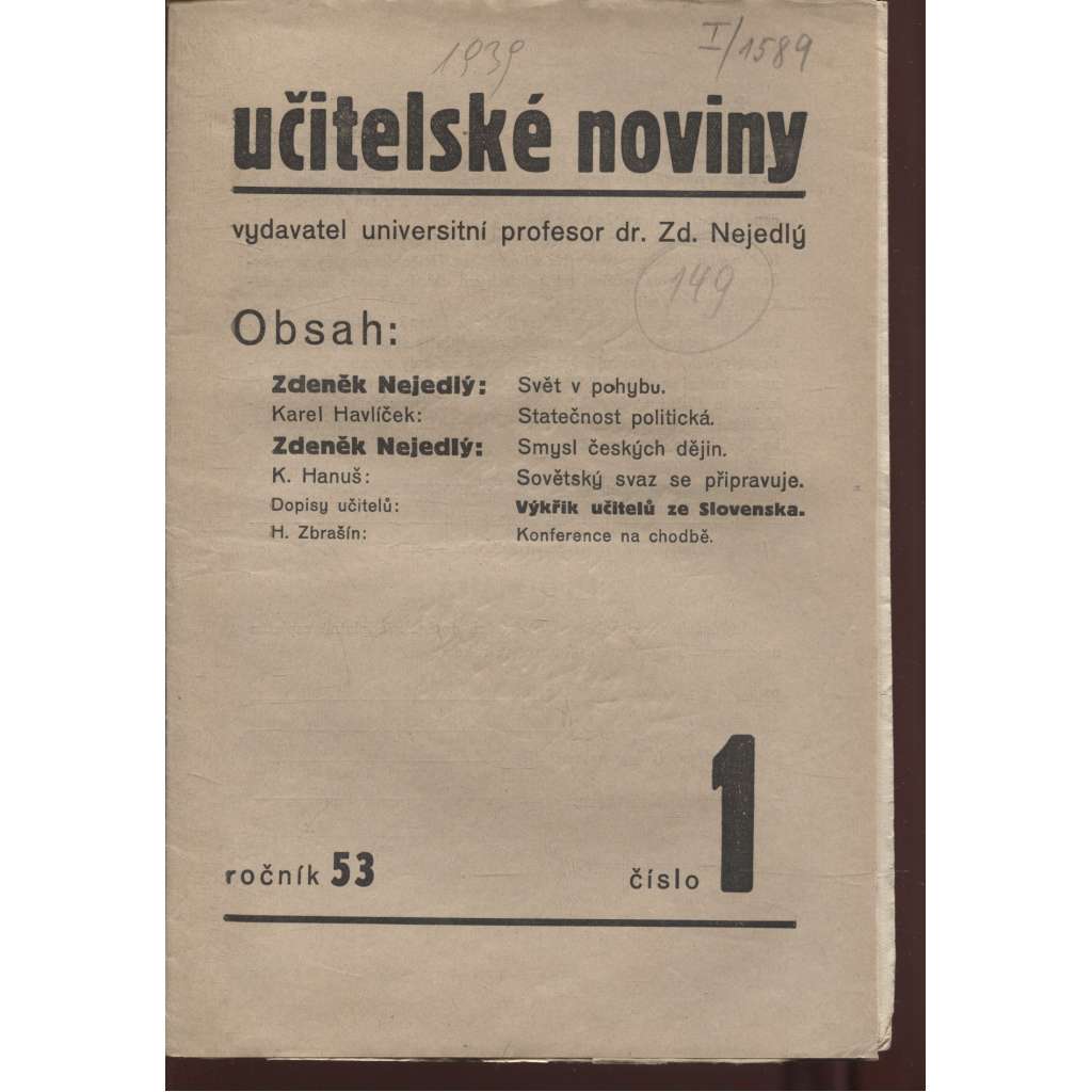 Učitelské noviny, ročník 53, číslo 1/1934 - staré noviny, 1. republika