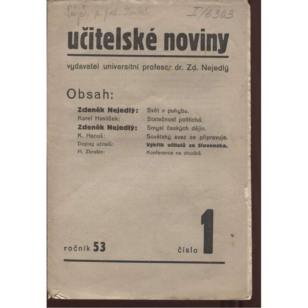 Učitelské noviny, ročník 53, číslo 1/1934 - staré noviny, 1. republika