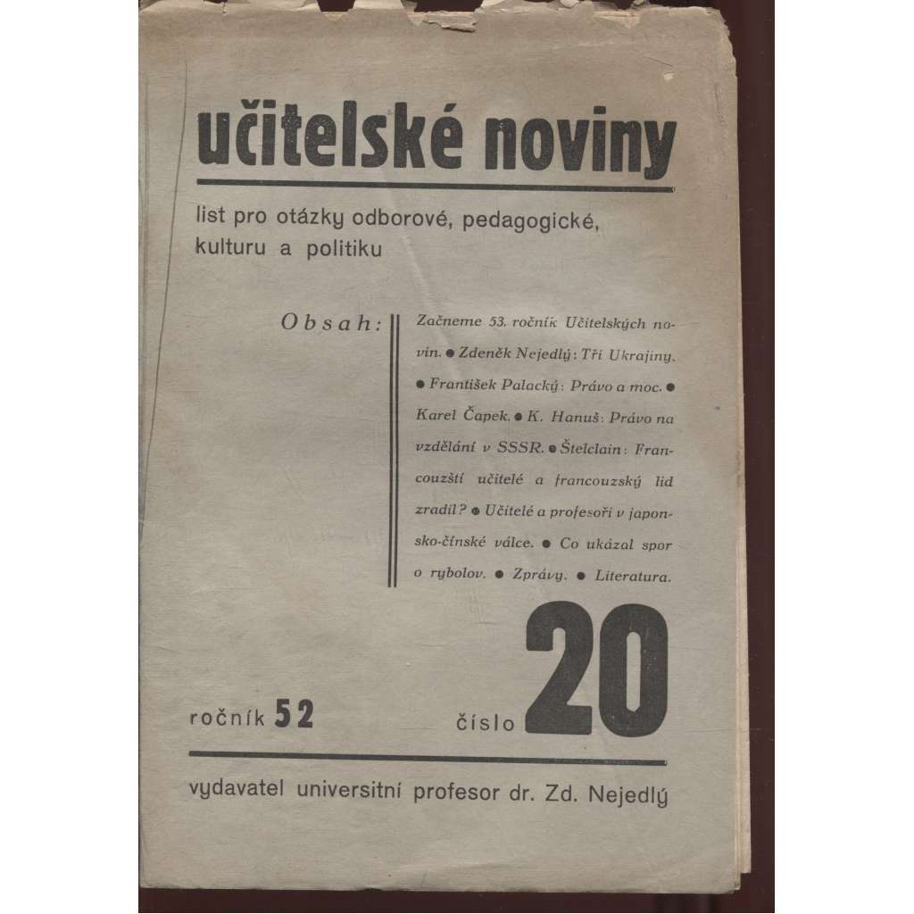 Učitelské noviny, ročník 52, číslo 20/1934 - staré noviny, 1. republika