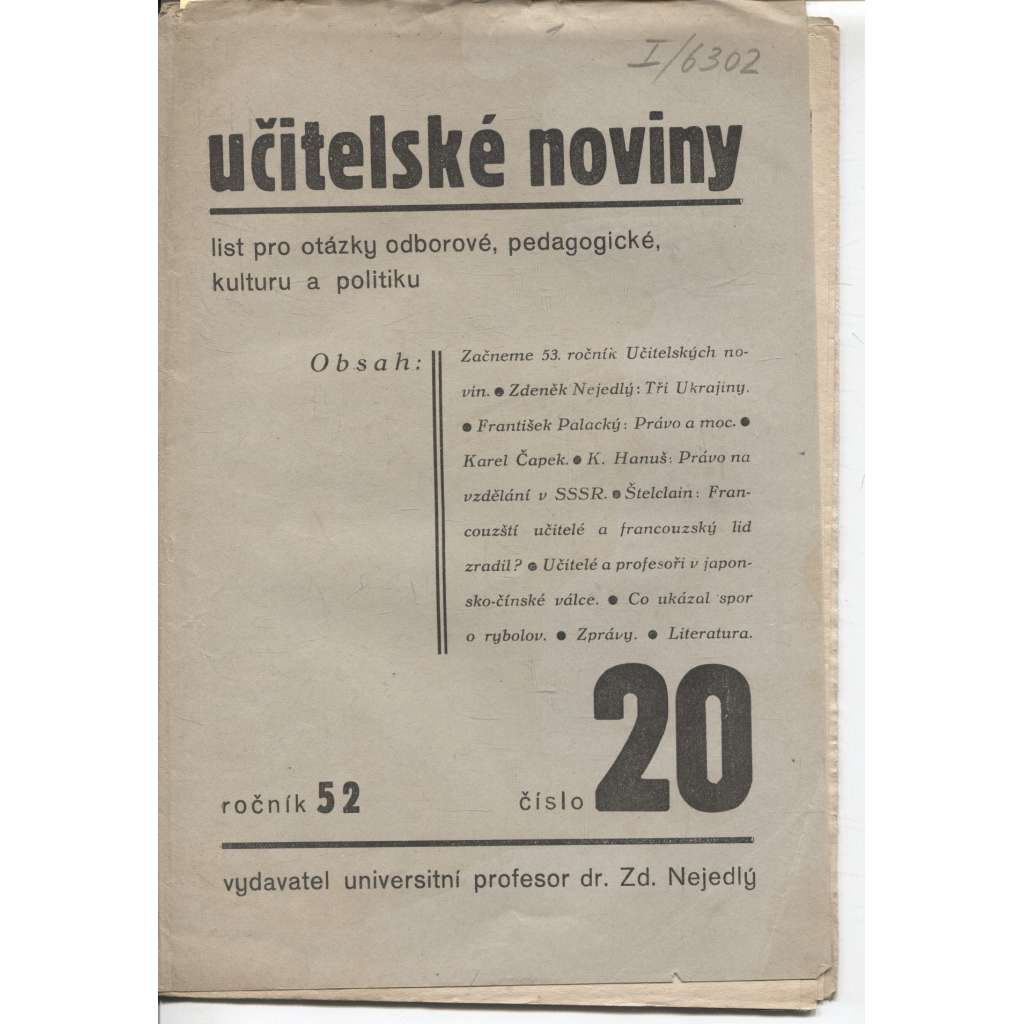 Učitelské noviny, ročník 52, číslo 20/1934 - staré noviny, 1. republika