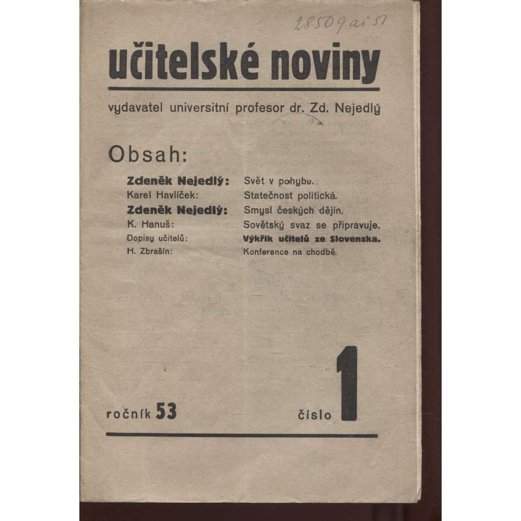 Učitelské noviny, ročník 53, číslo 1/1934 - staré noviny, 1. republika