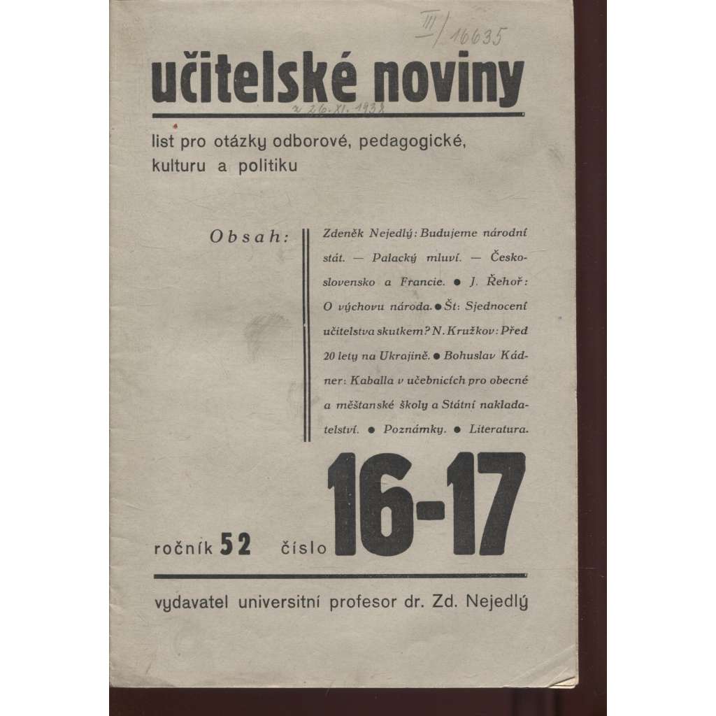 Učitelské noviny, ročník 52, číslo 16-17/1934 - staré noviny, 1. republika