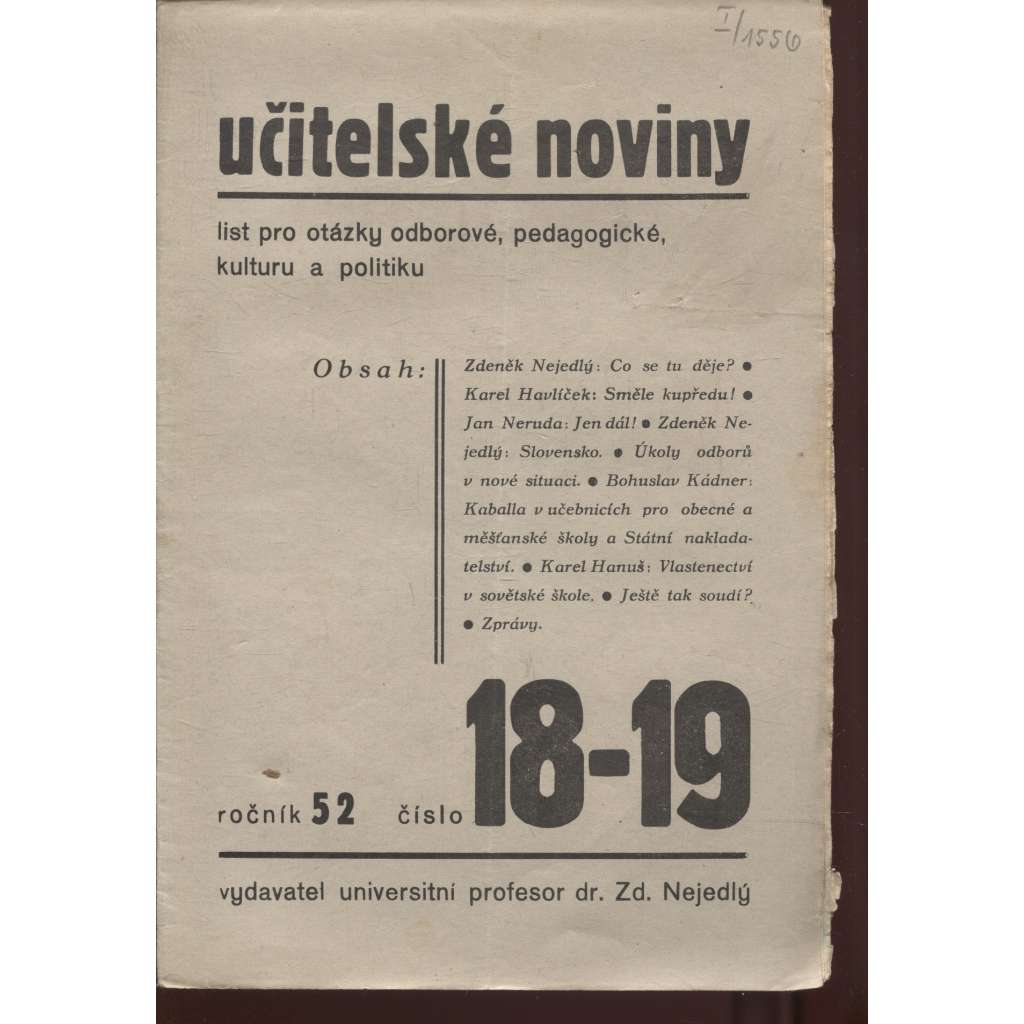 Učitelské noviny, ročník 52, číslo 18-19/1934 - staré noviny, 1. republika