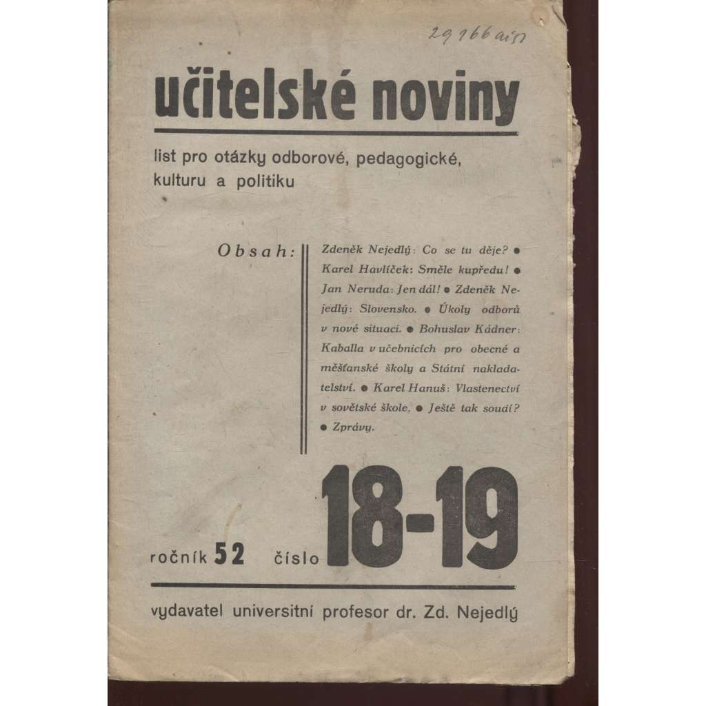 Učitelské noviny, ročník 52, číslo 18-19/1934 - staré noviny, 1. republika