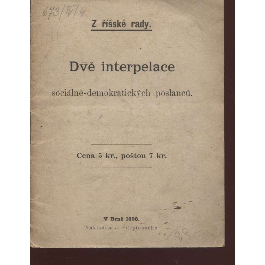 Dvě interpelace sociálně-demokratických poslanců (1898)