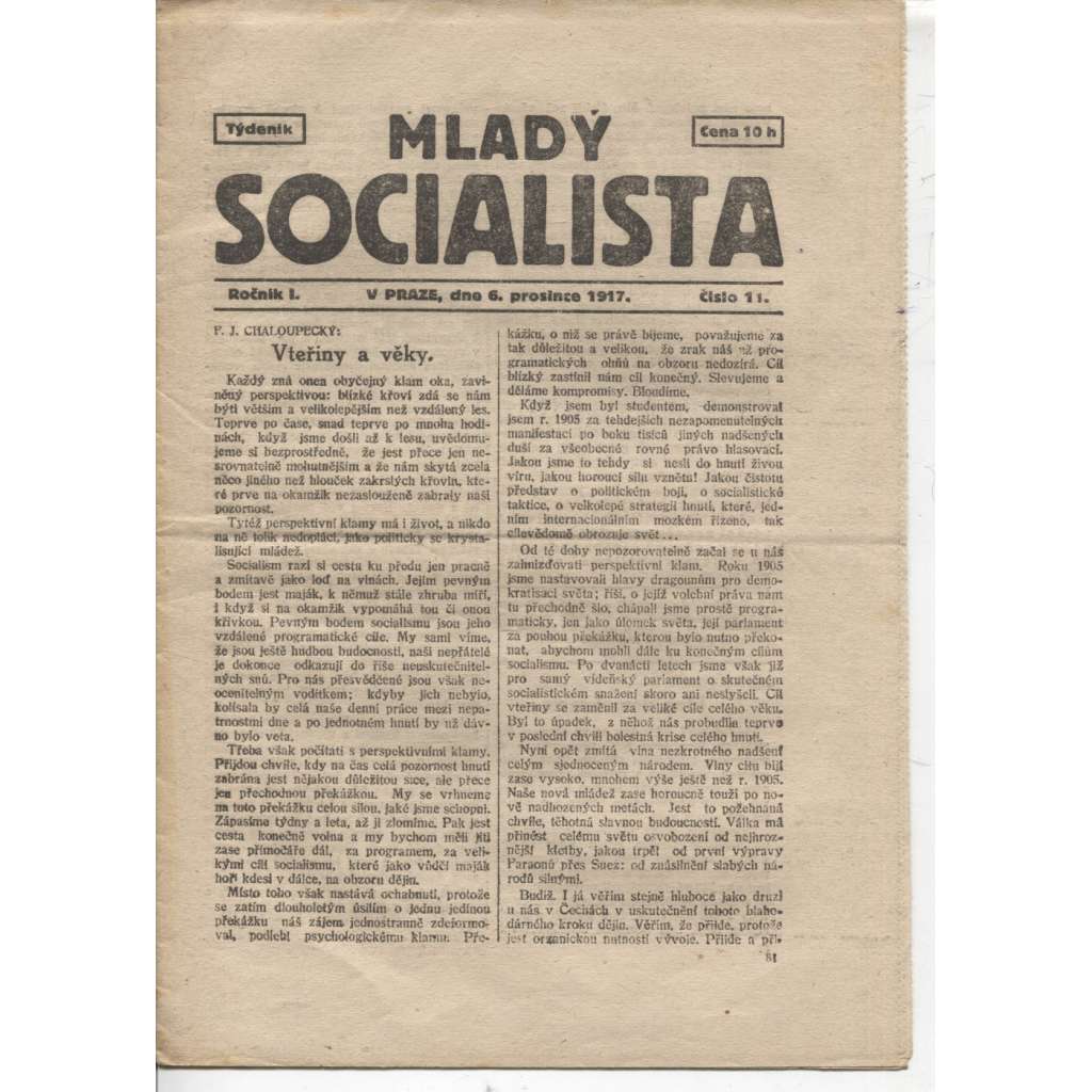 Mladý socialista (6.12.1917) - staré noviny