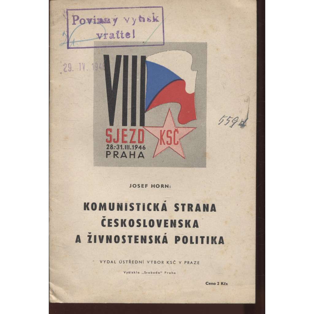 Komunistická strana Československa a živnostenská politika (komunistická literatura, levicová literatura)