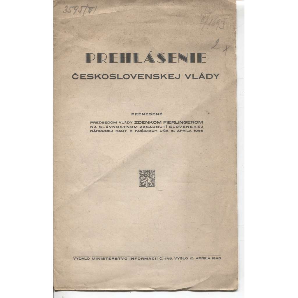 Prehlásenie československej vlády (text slovensky)