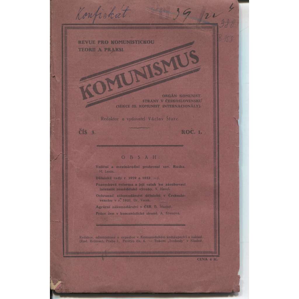 Komunismus. Revue pro komunistickou teorii a praxi, ročník I., číslo 3/1922 (propaganda, levicová literatura)