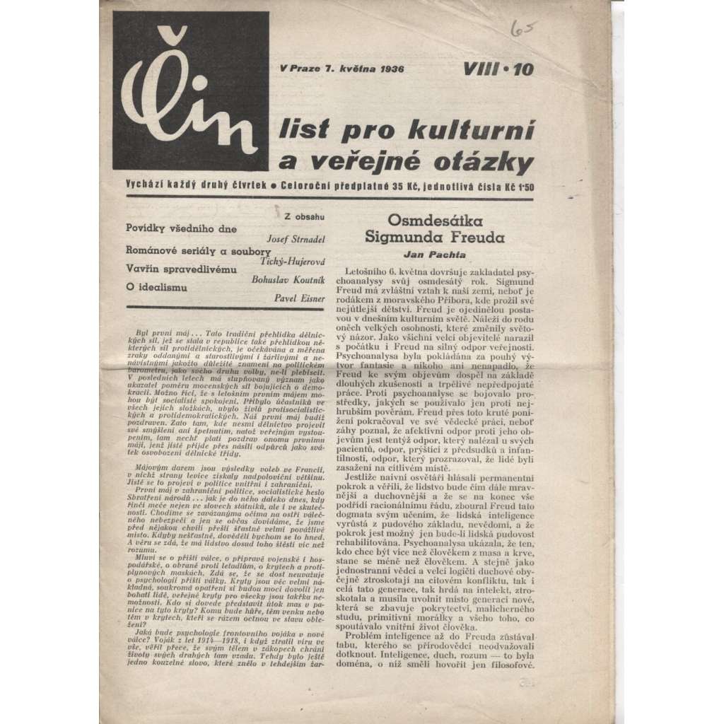 Čin (7.5.1936). List pro kulturní a veřejné otázky (1. republika, staré noviny)