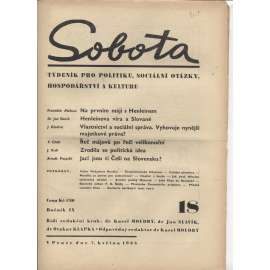 Sobota (7.5.1938) - Týdeník pro politiku, hospodářství, sociální otázky a kulturu