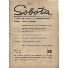 Sobota (28.5.1938) - Týdeník pro politiku, hospodářství, sociální otázky a kulturu