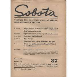 Sobota (15.10.1938) - Týdeník pro politiku, hospodářství, sociální otázky a kulturu