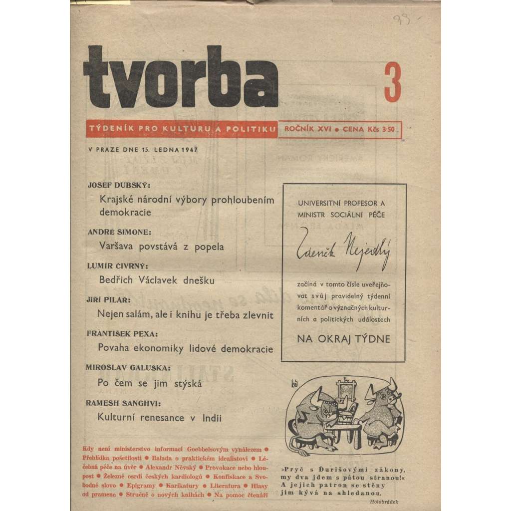 Tvorba – Týdeník pro kulturu a politiku (15.1.1947)