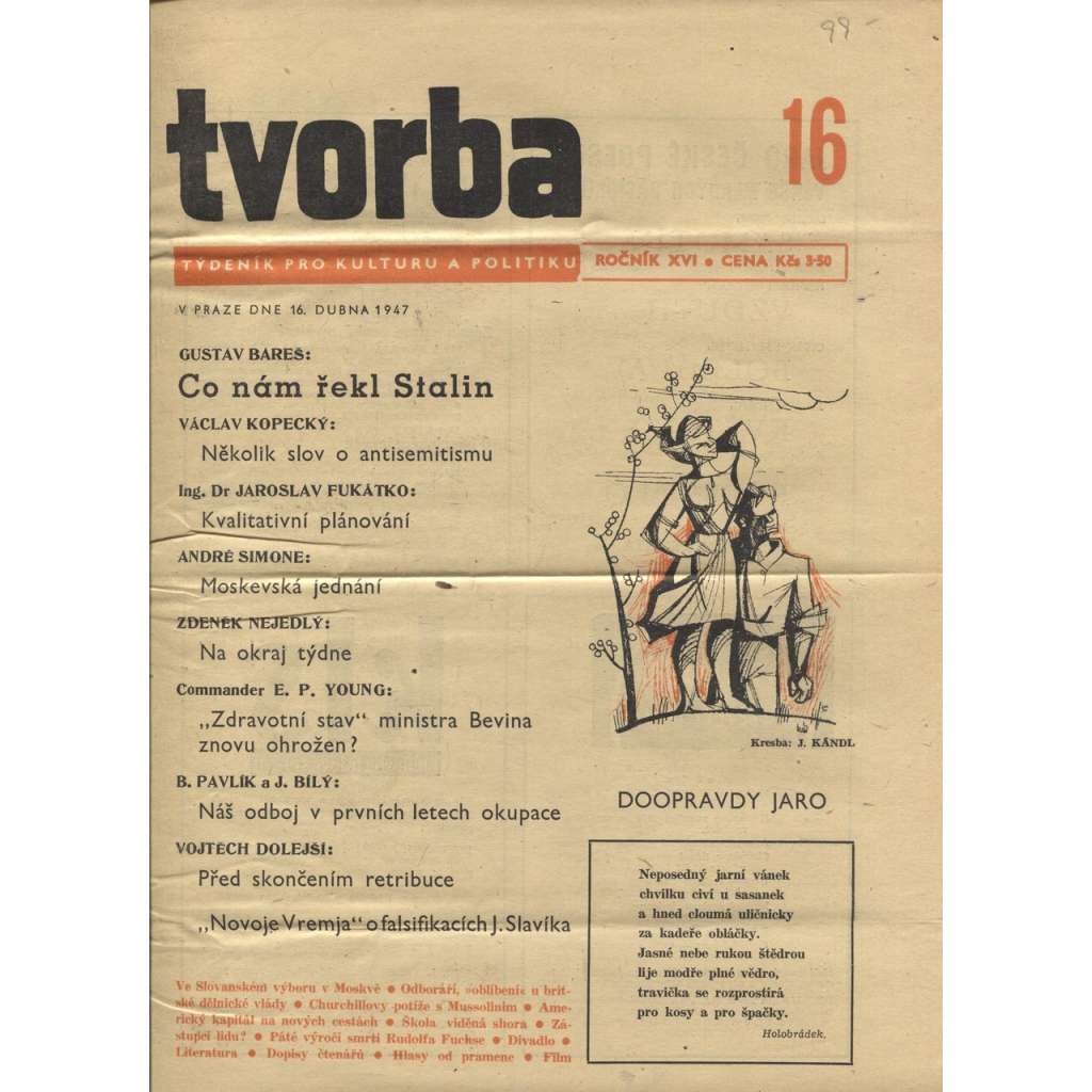 Tvorba – Týdeník pro kulturu a politiku (16.4.1947)