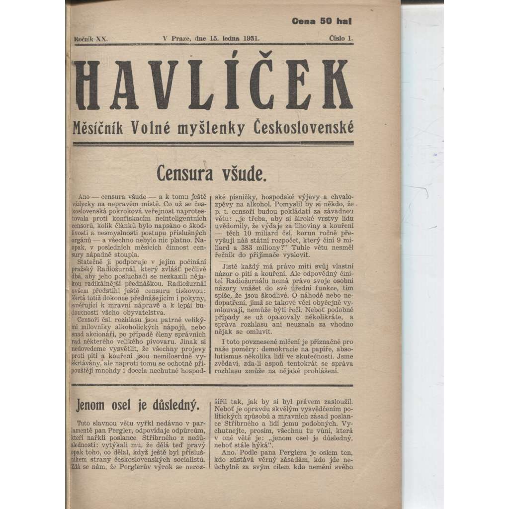 Havlíček, ročník XX./1931 (Časopis)