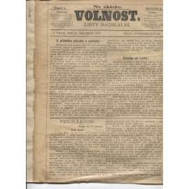 Volnost. Listy radikální (20.7.1878 a 5.8.1978) - staré noviny (2 v 1)