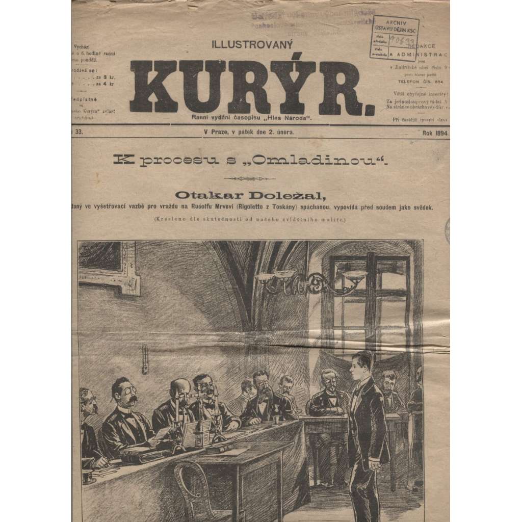 Ilustrovaný kurýr (2.2.1894 / 24.1.1894 / 3.2.1894 / 23.2.1984) - Rakousko-Uhersko (staré noviny) - K procesu s Omladinou (4 kusy)