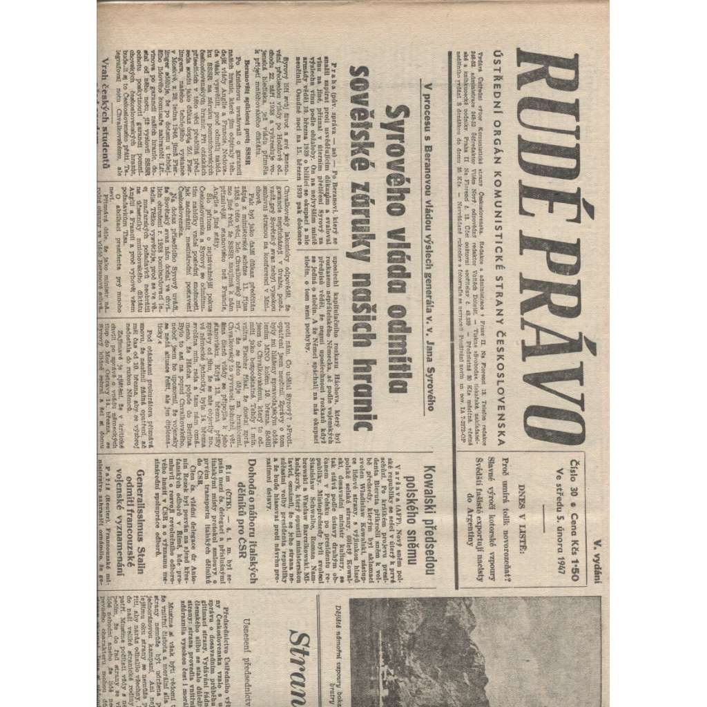 Rudé právo (5.2.1947) staré noviny