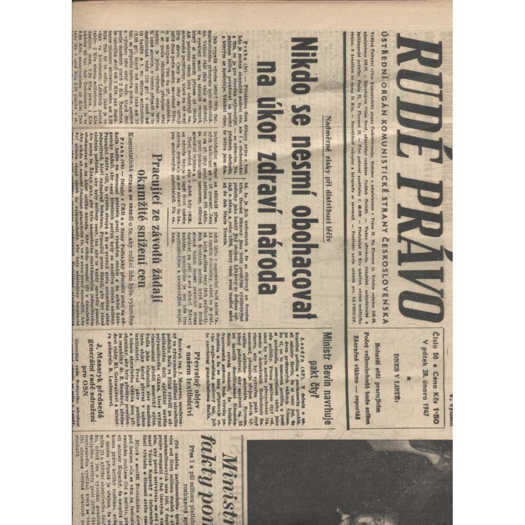 Rudé právo (28.2.1947) staré noviny