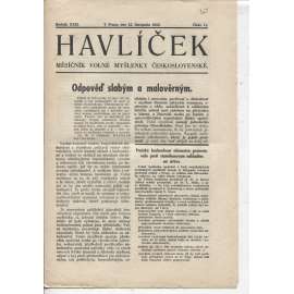 Havlíček, ročník XXII., číslo 11/1933 (Časopis) Měsíčník Volné myšlenky československé