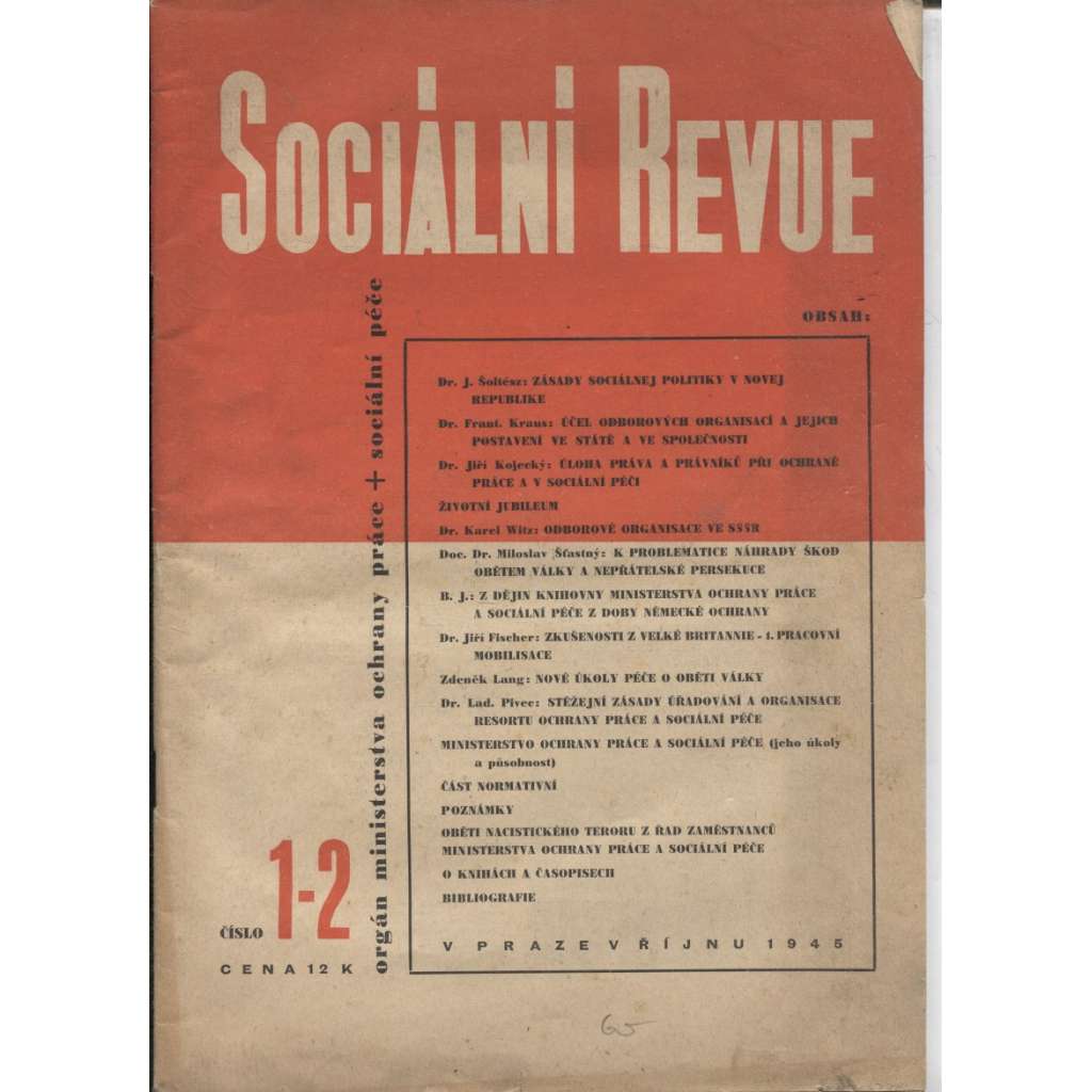 Sociální revue, ročník XX., číslo 1-2/1945  (levicová literatura)