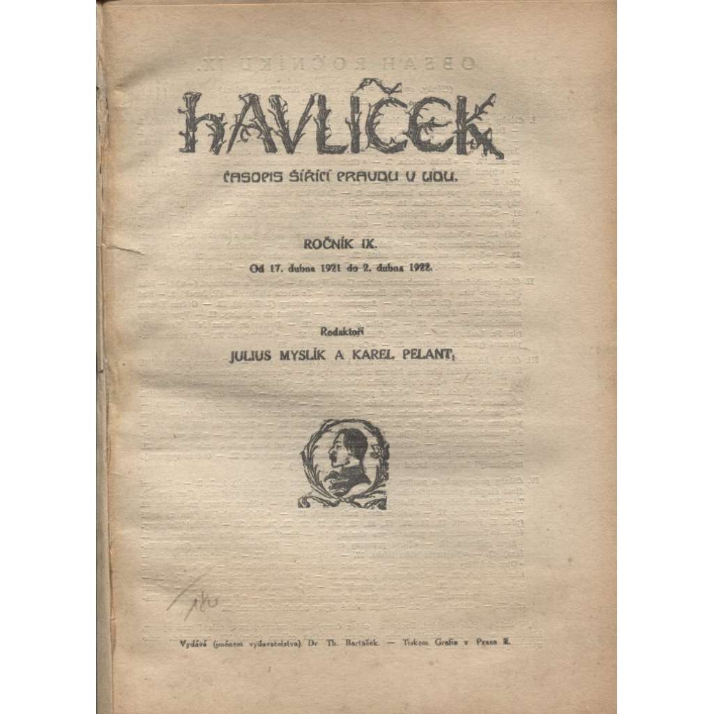 Havlíček, ročník IX./1921-1922 (Časopis šířící pravdu u lidu) - levicová literatura, 1. republika