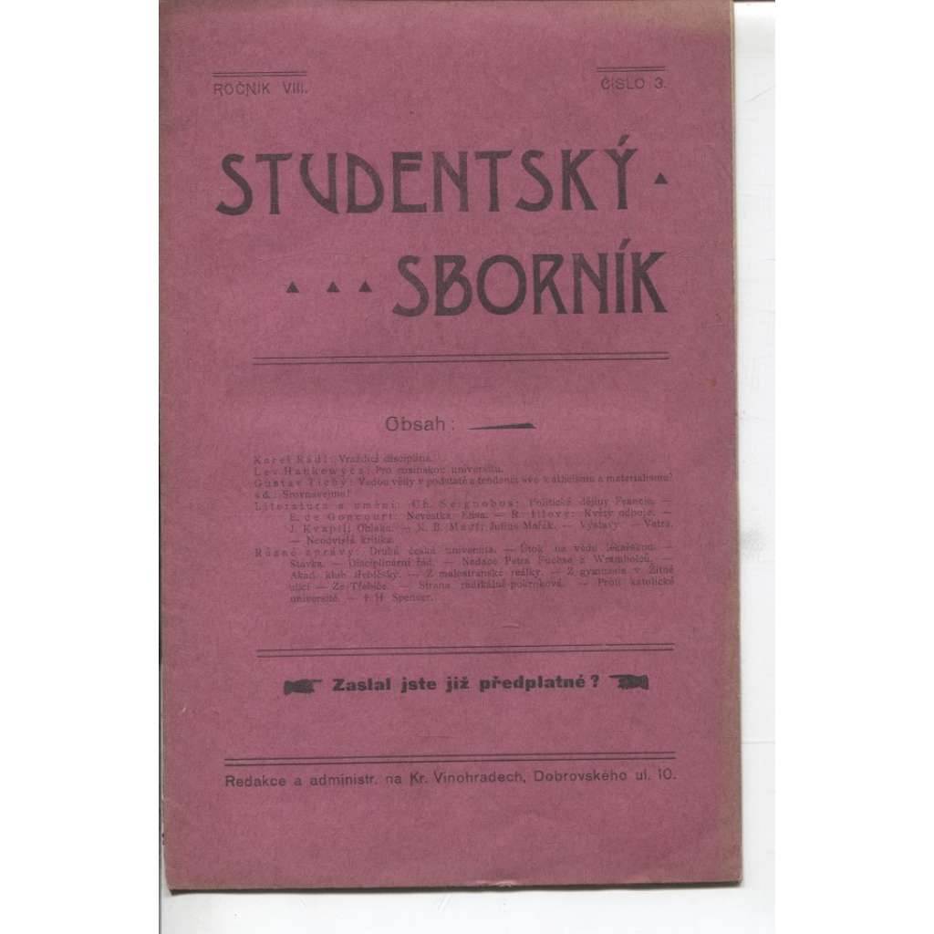 Studentský sborník, ročník VIII., číslo 3 (časopis)