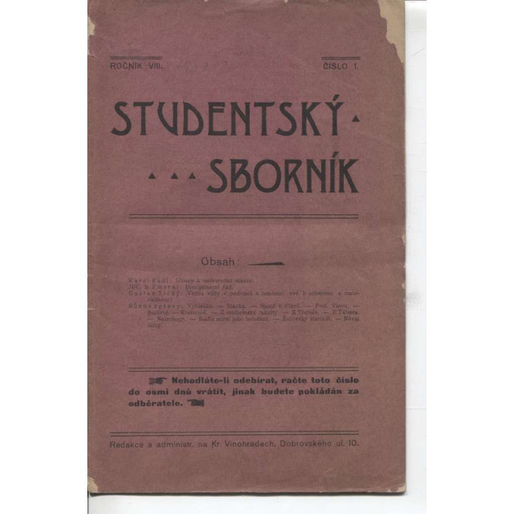 Studentský sborník, ročník VIII., číslo 1 (časopis)