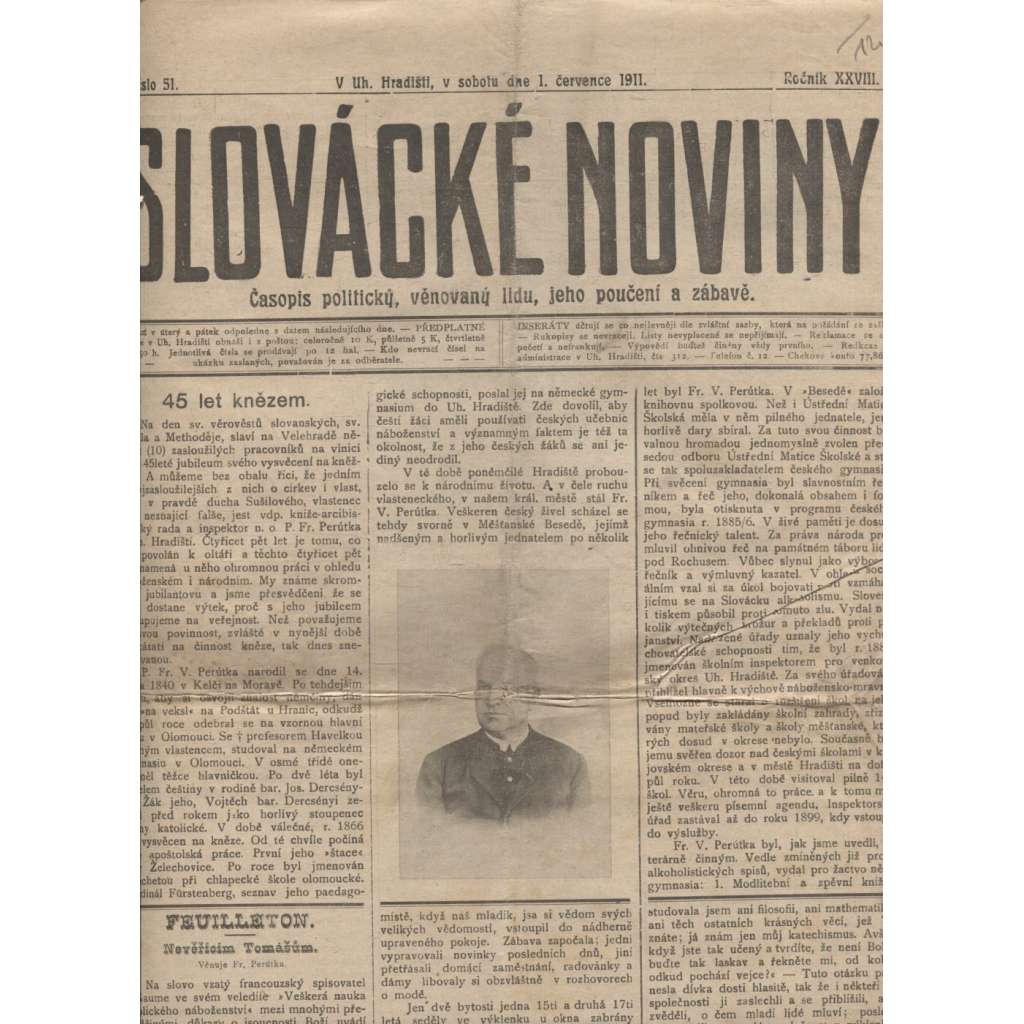 Slovácké noviny (1.7.1911) - staré noviny