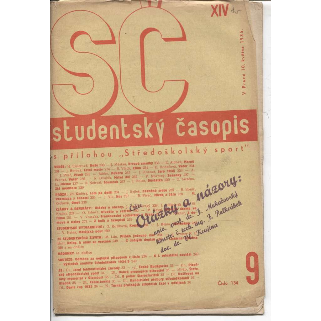 Studentský časopis, ročník XIV., číslo 9/1935