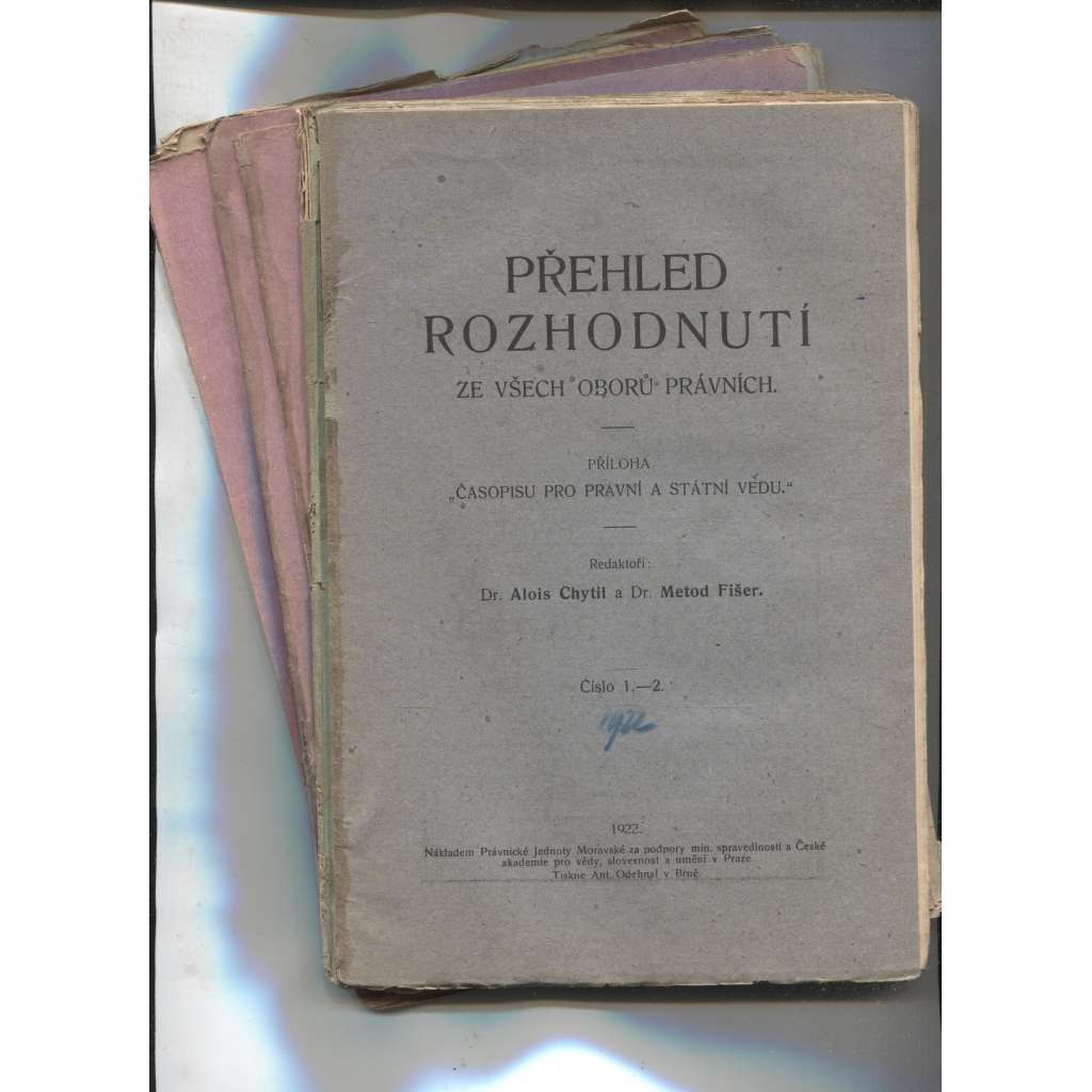 Přehled rozhodnutí ze všech oborů právních, ročník II., číslo 1-10/1922 (právo)